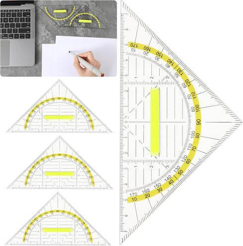 PEOVLVN 4 Pcs Multifunctional Triangle Ruler with Handle, Plastic Triangle Ruler Protractor Geometry