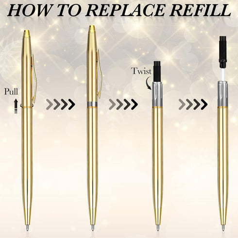 Fuutreo 100 Pack Gold Metallic Slim Ballpoint Pens, Retractable Christmas Ballpoint Pen with Black Ink