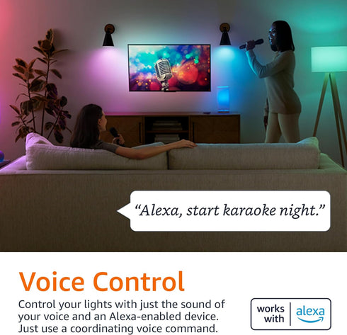 A19 Bulb, 9W (60W 800LM, 2.4 4-Pack Amazon Basics Smart LED Light Color Changing, Equivalent), Works with Alexa Only