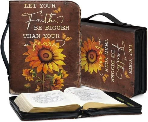 Sunflower Waterproof Bible Case for Women, Large Size Protective Bible Covers with Handle and Zippered Journal Case