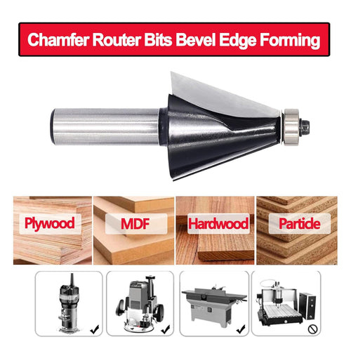 1/2 22.5 2-Flute Chamfer Router Bit Shank, Degree Carbide Chamfer Cut, Edge Forming Bevel Router Bit, Chamfer Bit Miter