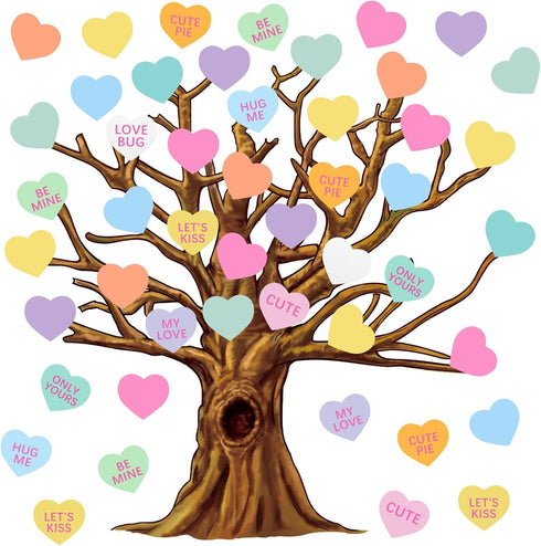 Gersoniel 90 Pieces Classroom Tree Bulletin Board Set, Summer Tree Decoration with Conversation Heart Leaves