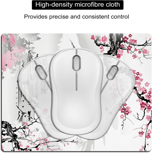 Cute Small Mouse Pad, Mini Travel Mousepads for Wireless Mouse, Japanese Cherry Blossom Design, Non-slip Base
