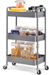 TOOLF 3-Tier Rolling Cart, Metal Utility Cart with Lockable Wheels, Easy Assembly for Office, Kitchen, and More