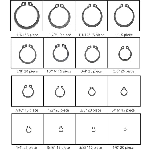 NEIKO 50458A Snap Ring Shop Assortment, 300 Piece Retaining Ring Set, 18 Sizes, Heat-Treated Steel
