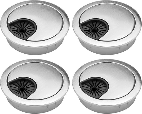4 Pack 2 Inch Metal Desk Grommet, Brushed Silver Wire Organizer