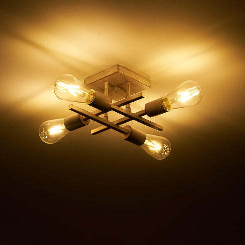 4-Light E26 Industrial Semi Flush Mount Ceiling Light Fixture, Modern White Gold Chandelier Lighting, Farmhouse Sputnik