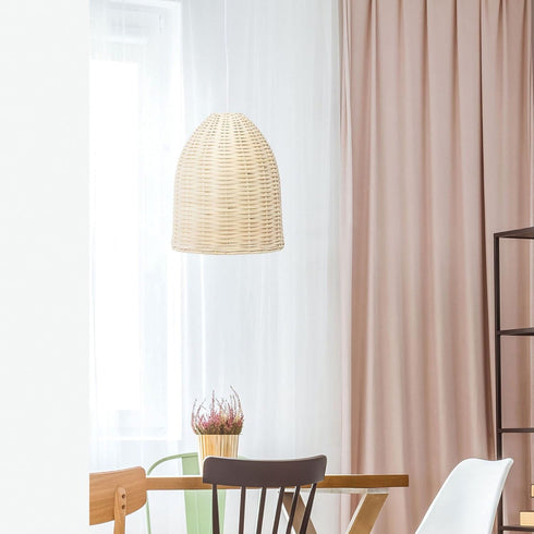 PT1007-NAT Elegant Designs Elongated Coastal Dome Rattan Downlight Pendant, Natural