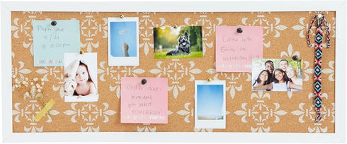 Juvale Cork Bulletin Board - 10 x 24 inch with White Frame, Decorative Hanging Pin Board for Office, Home Decor