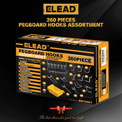ELEAD 260 Piece Pegboard Hooks, 1/8 and 1/4 inch Organizer Accessories with Pegboard Bins