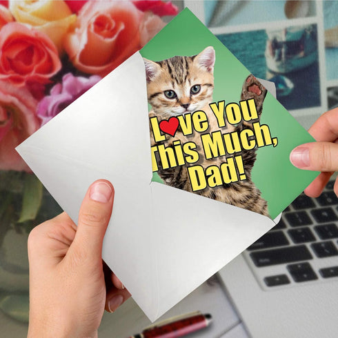 NobleWorks Funny Animal Birthday Card with Envelope, Cute Cat Love You This Much Dad, 1 Card C6610HBFG