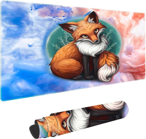 Watercolor Fox Customized Large Extended Gaming Mouse Pad, Non-Slip Rubber Base, 31.5x15.7 Inches