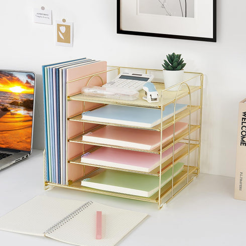 Desk Organizers and Accessories, 5-Tier Paper Letter Tray Organizer with File Holder, Office Supplies & Workspace