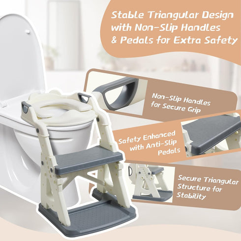Daneried Toddlers,2 1 Potty Training Toilet Seat for in Toddler Toilet Seat with Steps, Grey Adjustable Toddler Seat