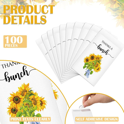 Fumete 100 Pcs Thank You Sunflower Seed Packets - Wildflower Seed Packets for Appreciation Gifts, No Seeds