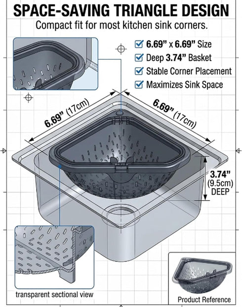 (1PC) Corner Strainer for Kitchen Sink, Magnetic Triangle Sink Strainer Drying Rack, Drain Basket with Twist-Open