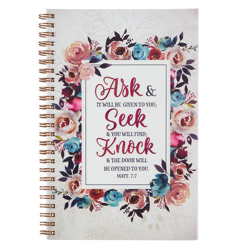 Christian Art Gifts Notebook, Ask Seek Knock Matthew 7:7 Bible Verse Inspirational Writing Notebook, 128 Ruled Pages