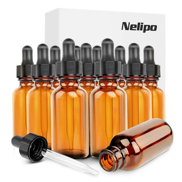 1oz Amber Glass Bottles for Essential Oils, Pack of 12 with Glass Eye Dropper