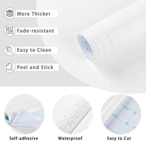Yasinet White Peel and Stick Wallpaper, Waterproof Self Adhesive Removable Vinyl Decorative Wall Paper 17.7" x197"