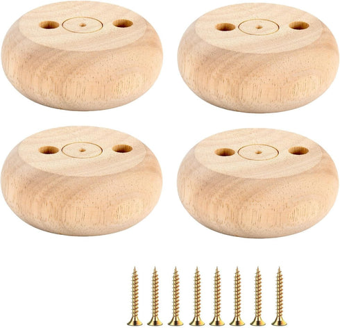 Mysummer 4PCS White Round Bun Feet Wood Sofa Legs Solid Wood Furniture Legs