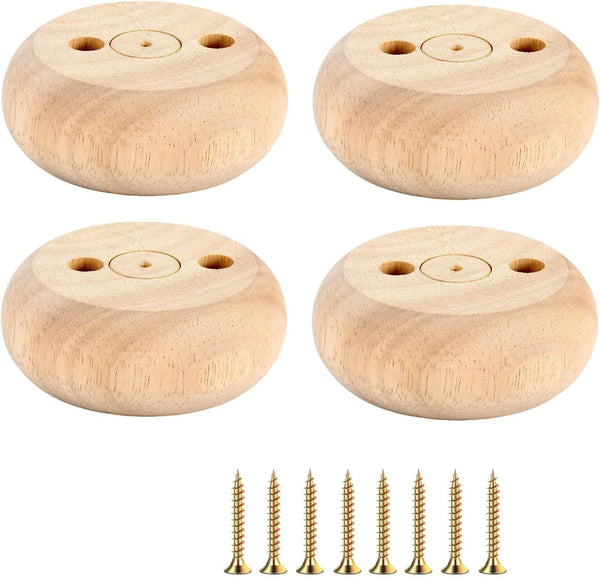 Mysummer 4PCS White Round Bun Feet Wood Sofa Legs Solid Wood Furniture Legs