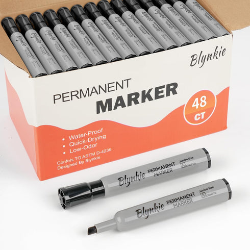 Blynkie Jumbo Permanent Markers Bulk, 48 Count Black Chisel Tip Permanent Markers, Large