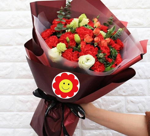 Yellow Face Stickers 2 Inch Red Flower Happy Face Sticker, 500 Round Happy Labels for Teacher Rewards