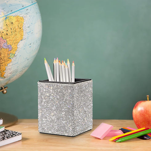 BTSKY Crystal Glitter Pen Holder for Desk, Shiny Pencil Pot Box, Decorative Makeup Brushes Holder, Great Gift for Women