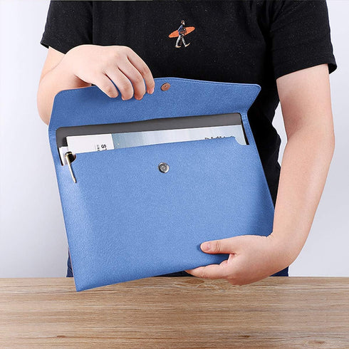 Enyuwlcm PU Leather A4 File Folder, Waterproof Portfolio Envelope Case with Snap Closure, Blue Color