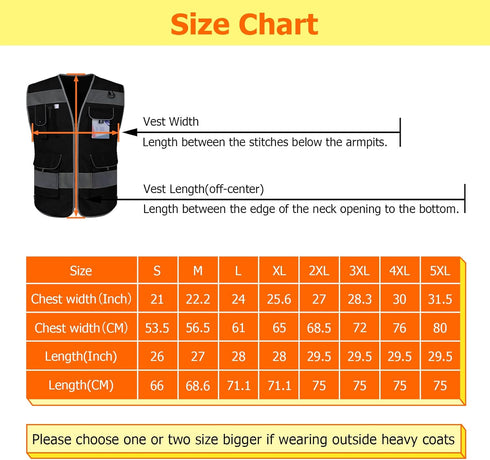 TCCFCCT Black Safety Vest for Men Women, Large, 9 Pockets, High Visibility, Reflective, Meets ANSI/ISEA Standards