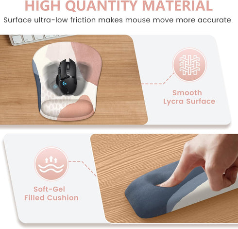 HAOCOO Mouse Pad with Wrist Rest, Gel Wrist Rest Combo for Computer Keyboard and Mouse Pad Set, Pink Boho Ergonomic