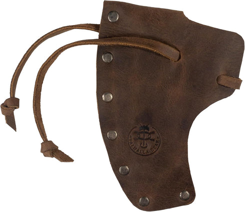 Handmade Axe Head Sheath with String, Full Grain Leather Protector Case, Blade Safety Sleeve, Bourbon Brown Camping