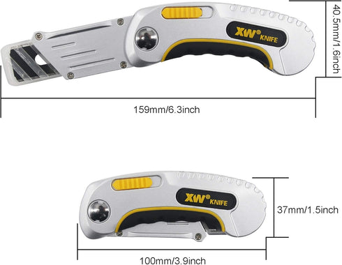 XW Folding Carpet Knife, Heavy Duty Utility Razor Blade with Protective Cap, Extra 5 Blades Included