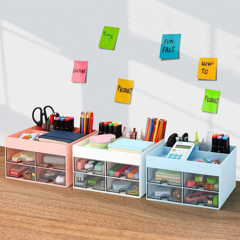 LETURE Desk Organizer with Drawer, Office Desktop Accessories Stationary Caddy for Pen, Pencil, Business Card & Sticky