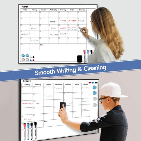 Dry Erase Calendar Whiteboard for Wall Hanging, 24"x18" Monthly White Board Calendar with Sturdy Aluminum Frame