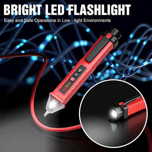 Voltage Tester HS-3201 Red, Non-Contact Electricity Detector Pen 90V-1000V with LED Flashlight