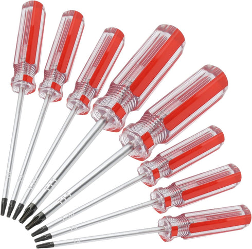 8PCS Magnetic Torx Screwdrivers Set, Torx Security Screwdriver T8, T9, T10, T15, 3mm, 75mm Long (Red)