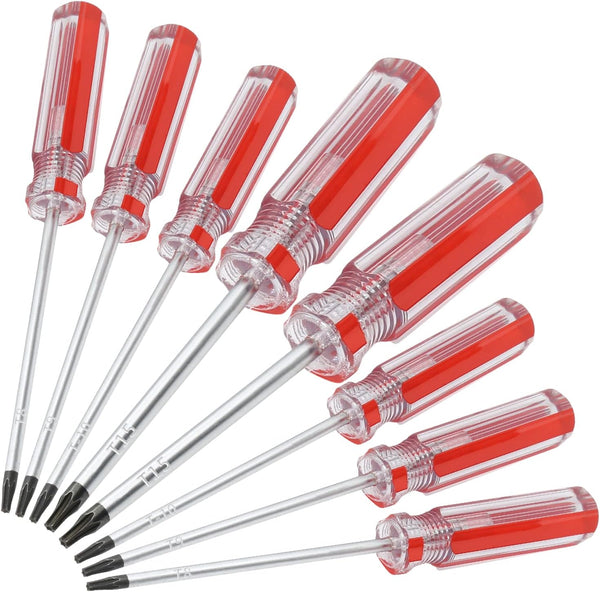 8PCS Magnetic Torx Screwdrivers Set, Torx Security Screwdriver T8, T9, T10, T15, 3mm, 75mm Long (Red)