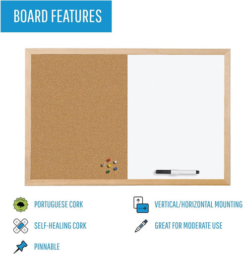Mastervision Cork & Dry Erase Combo Board, 18" x 24", Dry Erase White Board and Cork Bulletin Board Combo