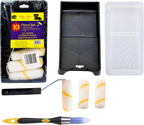 Bates Paint Tray Set, 10 pcs, 4-Inch Paint Roller Kit with Small Paint Roller Brush and Tray