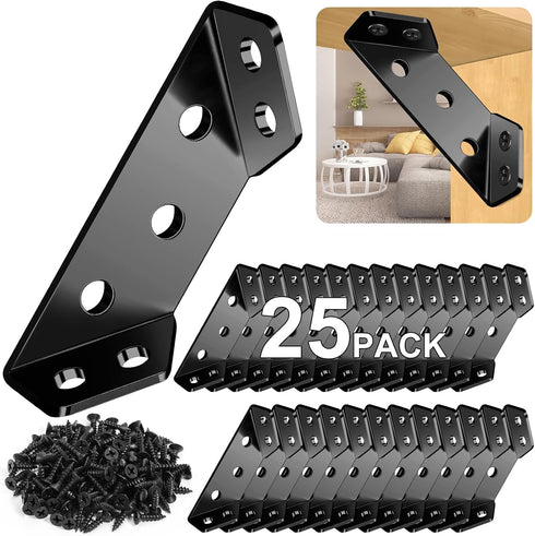 MAPVOLUT 25PCS Corner Brackets for Wood with 150 Screws, Premium Black Metal