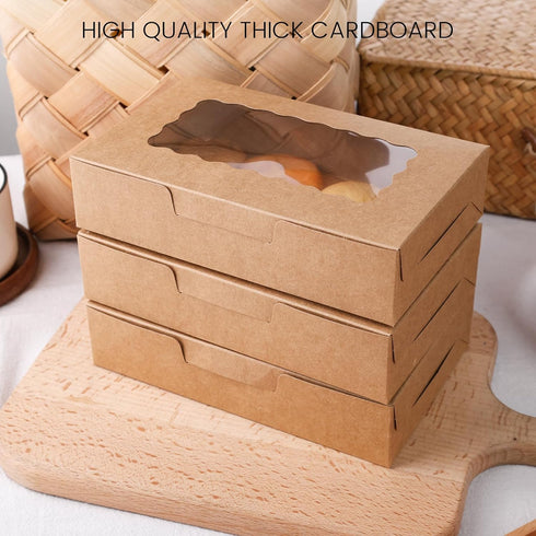 VGOODALL 20PCS Snack Cookie Boxes with Window - 7"x4.3"x1.5" Brown Bakery Boxes for Treats and Desserts