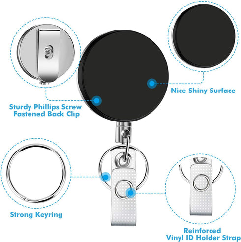 Selizo 4 Pieces Heavy Duty Retractable Badge Holder ID Badge Reel with Keychain Ring Clip