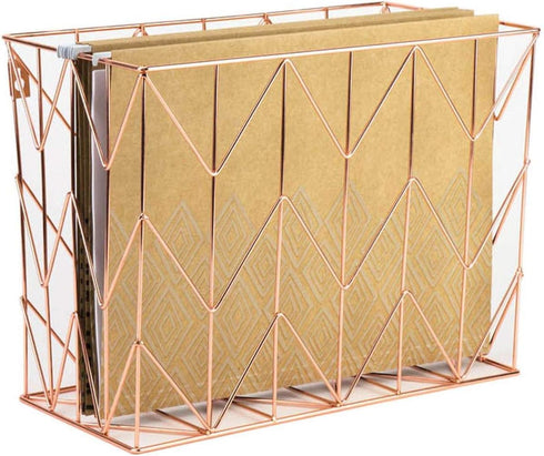 U Brands Hanging File Desk Organizer, Wire Metal, Copper/Rose Gold - 854U02-06