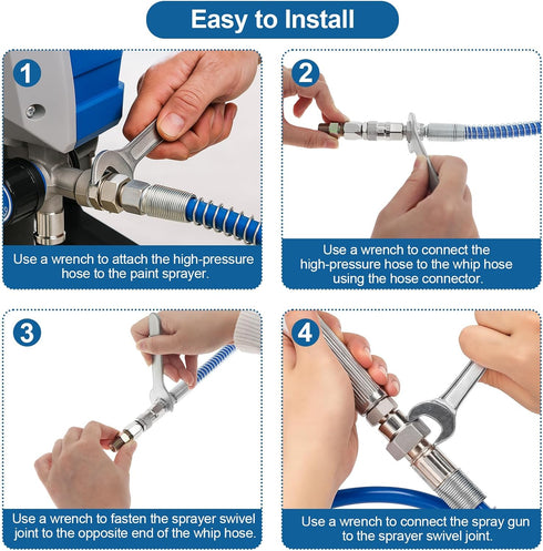 50FT 5FT 1/4" 8500 Airless Paint Sprayer Hose with Whip Hose, NPT High Pressure PSI Spray Hose, Flexible Reinforced