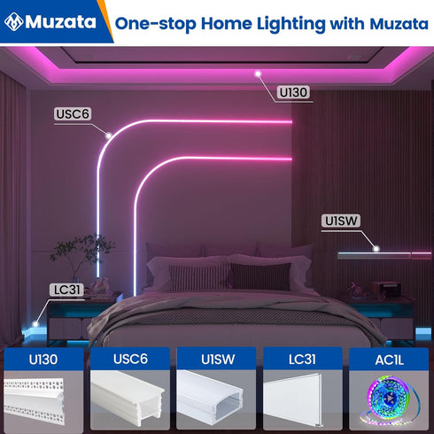 10Pack 3.3FT/1M U1SW 1M Muzata LED Channel Aluminum U Shape Silver LED Strip Diffuser Channel with Milky White Cover