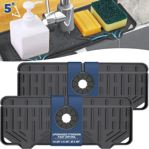 2 Pcs Silicone Faucet Handle Drip Catcher Tray Mat, 2 in 1
