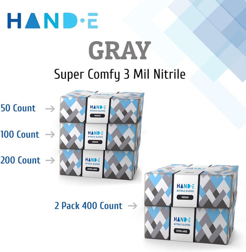 Hand-E Touch Disposable Grey Nitrile Gloves, 100 Count Latex Free Medical Gloves