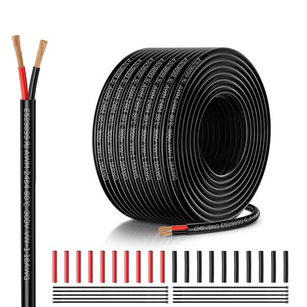 CMRVBNQ 16 Gauge 2 Conductor Low Voltage Wire, 50FT Oxygen Free Copper (OFC)