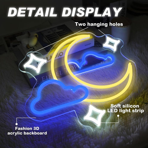 Dimmeable 14x13-Inch Moon Star Cloud Neon Sign - Moon Star Cloud LED Light for Kids, Teens, Baby Bedroom, Game Room